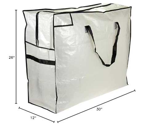 Household Essentials 2622 MightyStor Large Storage Bag with Handles | Clothing and Linen Storage Bag | White Tarp with Black Trim (Pack of 12) - size: Large (Pack of 12)
