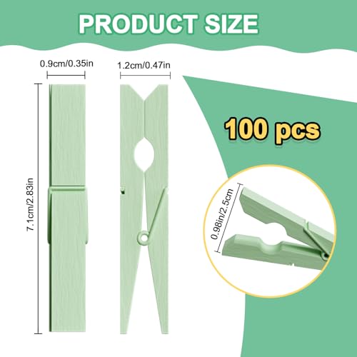 100 Pcs Wooden Clothespins Bulk - 2.9 Inch Cheer Clothes Pins - color: Light Green