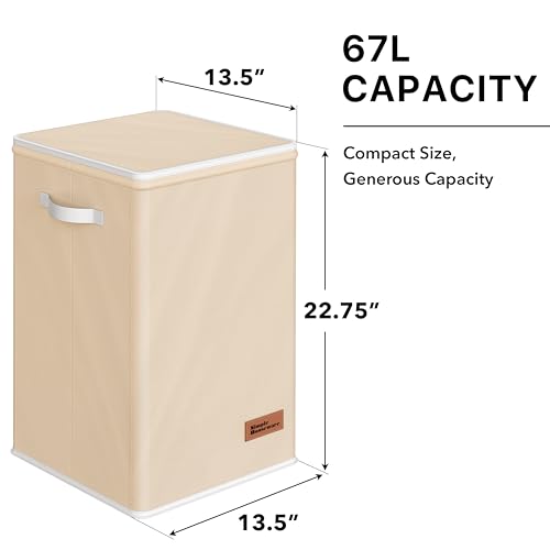 Simple Houseware Foldable Laundry Hamper Basket with Lid and Bag, Beige - color: Beige