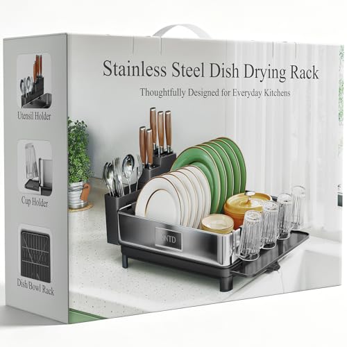SNTD 304 Stainless Steel Dish Drying Rack for Small Kitchen Counter, Black - color: Black