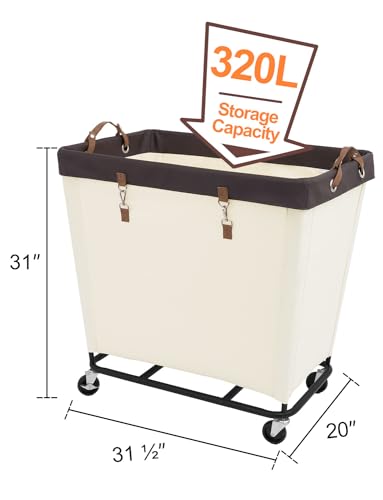 StorageWorks 320L Laundry Basket with Wheels, Rolling Hampers for Clothing - color: Beige, size: 320L