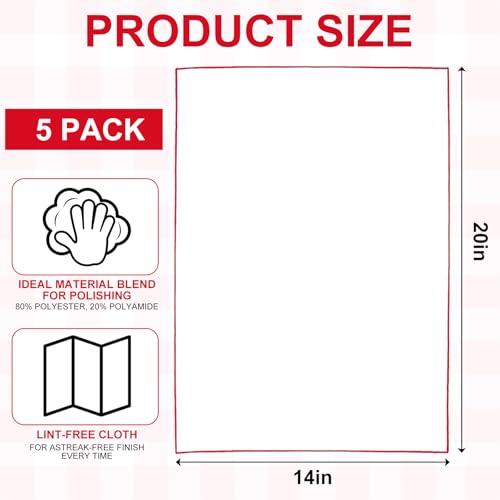 5 Pcs Wine Glass Polishing Cloths Large Microfiber Cleaning Cloths 20 x 14 Inch Lintless Towels for Drying Wine Glasses Cleaning Window Stemware Dishes Glassware (5 Colors)