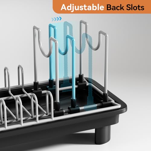 Laveshop Small Dish Drying Rack, Compact Dish Drainer for Kitchen Counter, with Adjustable Back Slots, Space-Saving for Small Kitchens, Black - color: Black