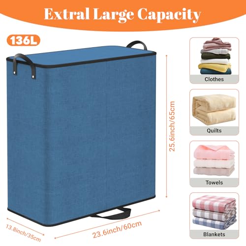136L 2 Section Laundry Hamper with Lid, Laundry Basket, Blue - color: Blue, size: 136L