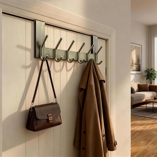 WEBI Over The Door Hooks,Door Hanger,Over The Door Towel Rack,Door Coat Rack Coat Hanger,6 Hooks for Hanging Clothes,Hats,Behind Back of Bathroom,Bronze - color: Z Bronze, size: 1 Pack