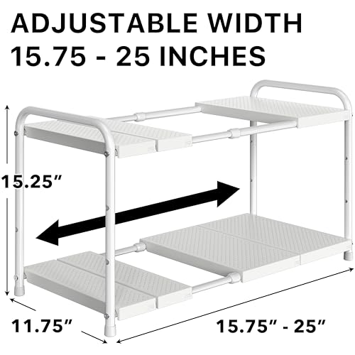 Simple Houseware Under Sink 2-Tier Heavy Duty Expandable Organizer, White - color: White