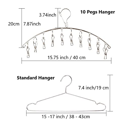 Clothes Hanger with 10 Clips, Stainless Steel, Windproof, for Drying Socks, Bras, Underwears, Baby Clothes, Hats, Scarfs, Towels, Pants and Gloves (4 Pack) - size: 4 Pack (40 Clip)