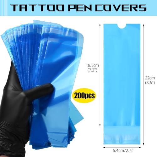 200pcs Tattoo Machine Covers Large Self Sealing Tattoo Pen Covers 2.5x8.6inch Disposable Cartridge Tattoo Machine Sleeves Bags Tattoo Supplies (Blue, 200pcs Bags) - color: Blue, size: 200pcs Bags