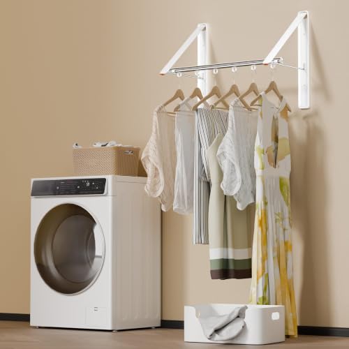 Folding Clothes Hanger Rack Wall mounted for Laundry Clothes Drying Rack - color: White, size: 2 Racks (with Rod)
