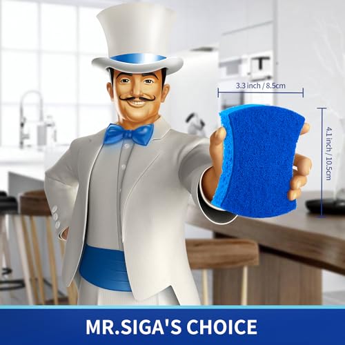 MR.SIGA Non-Scratch Cellulose Scrub Sponge, Dual-Sided Dish Sponge, 12 Pack - color: Royal Blue, Light Blue