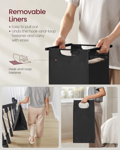 VASAGLE Laundry Hamper with Shelf, 2 Pull-Out Bags, 2 x 12.1 Gallons (46 L) - color: Black + Rustic Brown, size: 2 Bags - 92 L
