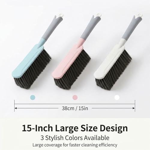 Bristle Brush - 15-inch Soft Bristle Cleaning Brush Handheld Broom for Dusting Beds, Sofas, Cars, Clothes and Furniture (Pink) - color: Pink