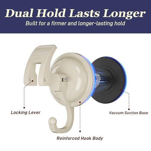 Oyster White Heavy Duty Vacuum Suction Cup Hooks, 2 Pack - color: Oyster White, size: 2 Pack