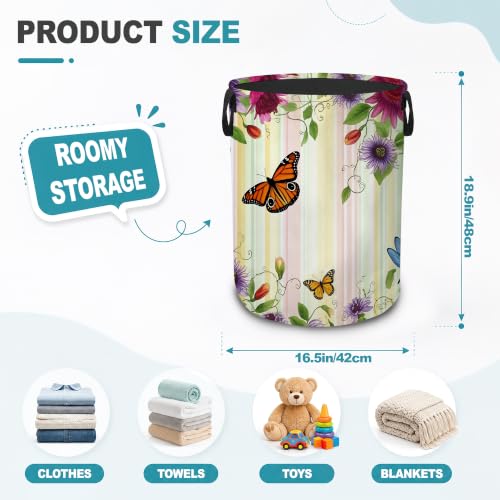 Butterfly Dragonfly Portable Laundry Hamper,Passion Flower Collapsible Clothes Basket with Handles,Waterproof Oxford Cloth Organizer for Dorm Bedroom Bathroom Nursery,16 x 20 Inch - color: Butterfly Dragonfly,Passion Flower