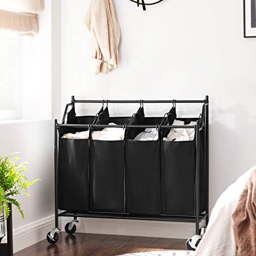 SONGMICS HOME 4-Bag Laundry Cart Sorter, Rolling Hamper, Removable Bags - color: Black, style: 4 Removable Bags