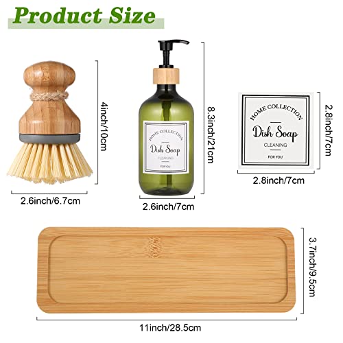 Zopeal 4 Pcs Dish Soap Hand Soap Dispenser with Bamboo, Green - color: Green