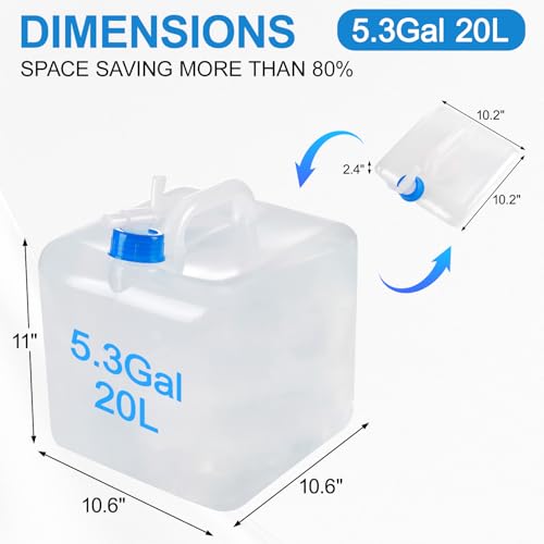 2 Pack Collapsible Water Container with Spigot,BPA Free Food Safe Camping Water Storage Carrier Jug for Outdoors Hiking Backpack & Survival Kit, Foldable Portable Water Canteen(10L/5.3 Gallon)