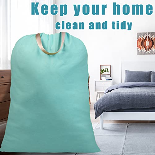 LOLOMLO Extra Large Canvas Laundry Bags with Handles & Drawstring Closure, Heavy Duty Tears Resistant Clothes Storage Travel Bags,25.5"x34",Teal Blue - color: Teal Blue