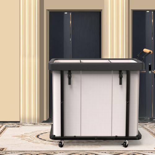 Laundry Hamper 3 Section,Rolling Laundry Basket with Wheels and Lid,White - color: White-3 Section, size: 60 Gal
