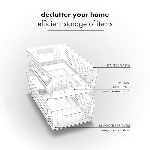 madesmart 2 Tier Organizer, Multi-Purpose Slide-Out Storage Baskets with Handles, Pack of 2, Plastic, Clear - color: Clear, size: 2-Pack