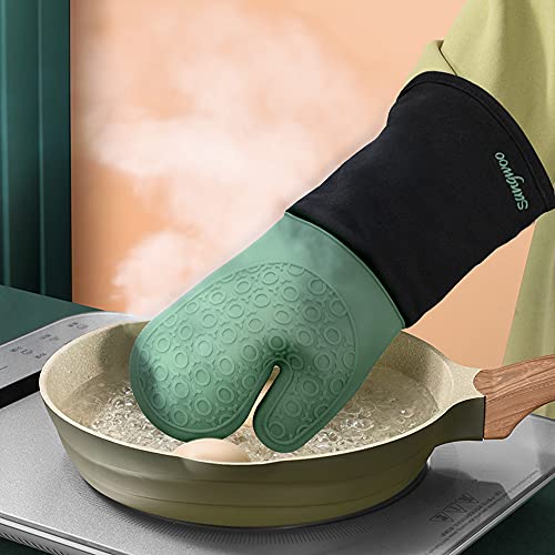 Silicone Oven Mitts - 14.6" Heat Resistant Oven Gloves for Baking, Cooking - color: Midnight Green & Black, size: 14.6in Oven Mitts