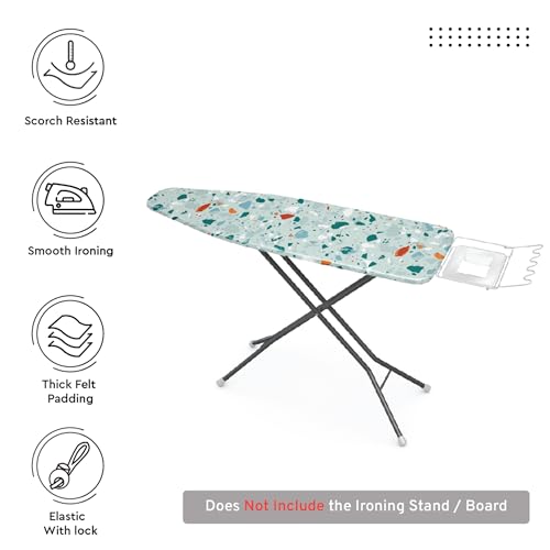 Encasa XO Ironing Board Cover and Pad, 54"x15" Large, 4mm Felt - color: Terrazzo Mint, size: Large