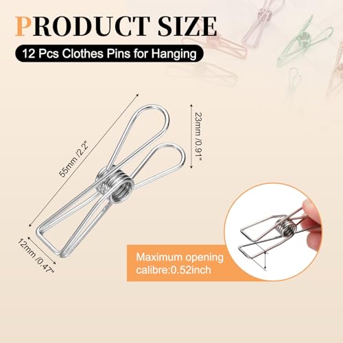 uxcell 12Pcs Clothes Pins for Hanging, 2.2" Metal Clothing Clips Heavy Duty Laundry Spring Pegs, Clothesline Clip Paper Holder Sealer for Holding Clothes, Paper, Food Packages, Silver - color: Silver, size: 2.2"