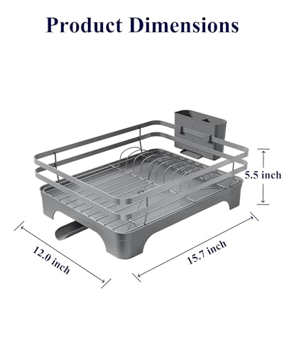 Kitsure Multi-Functional Dish Drying Rack, 15.7" x 12.0" x 5.5", Grey - color: Gray
