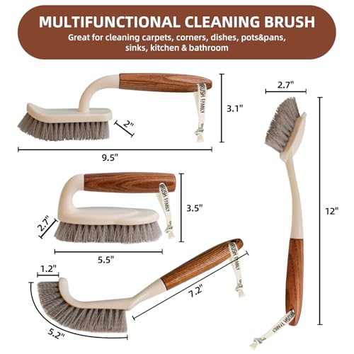 4-Pack Heavy Duty Scrub Brushes Set with Wooden Handles