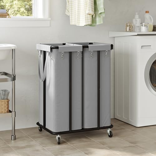 WOWLIVE Double Laundry Hamper with Wheels, 170L Rolling Laundry Basket - color: Grey, size: 170 l (22.8×16.1×30.3 in)