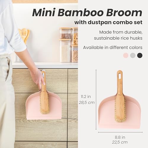 Vigar Zeroline Mini Bamboo Broom with Dustpan Combo Set, Pink - color: Pink