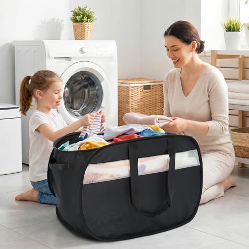 100L Collapsible Laundry Baskets, Foldable Dual Handle Laundry Hamper Black - color: 100L Black