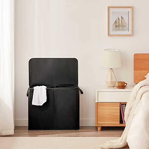 Lifewit Double Laundry Hamper with Lid, Removable Laundry Bags, Black - color: Black, size: 136L