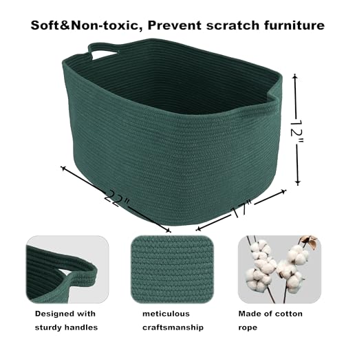 XUANGUO Large Woven Cotton Rope Blanket Basket 22"x17"x12" Dark Green - color: Dark green