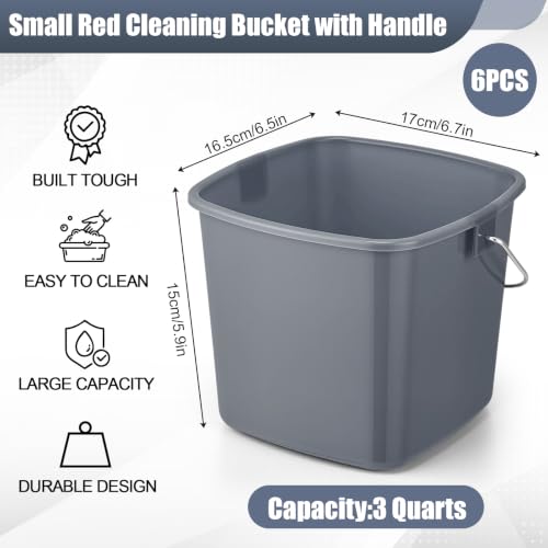 Zhehao 6 Pcs 3 Quart Small Sanitizer Cleaning Bucket, Red,Gray - color: Red,gray