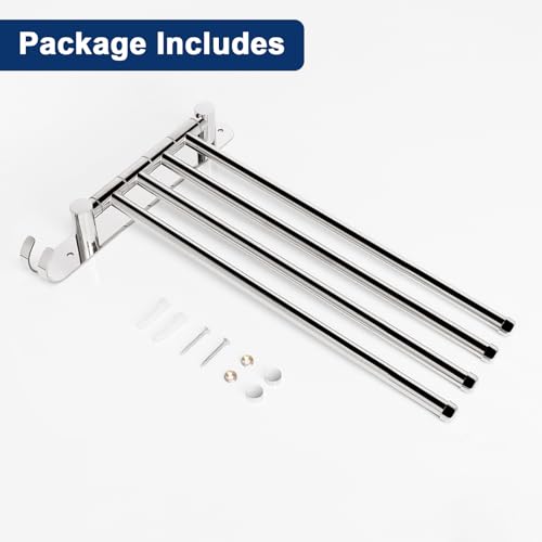 NearMoon Swivel Towel Rack, 13.8" Thicken 304 Stainless Steel 4-Arm Towel Bar, Space Saving Wall Mounted Towel Holder with Hook, Rustproof Swing Out Towel Hanger for Bathroom, Kitchen (Chrome Finish) - color: Chrome Finish, size: 13.8 Inch-Round