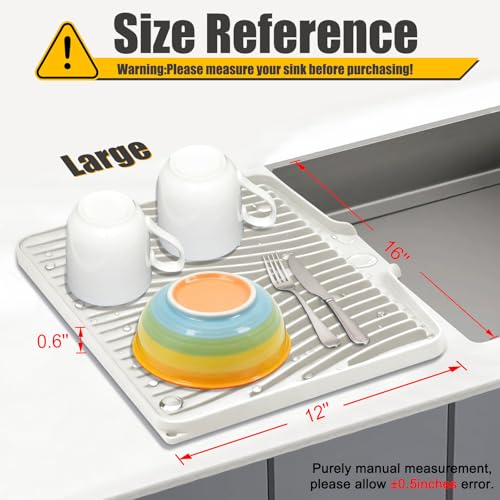 TIKNIK Silicone Dish Drying Mat for Kitchen Counter, Beige-1pcs, 16" x 12" - color: Beige-1pc, size: 16" x 12"