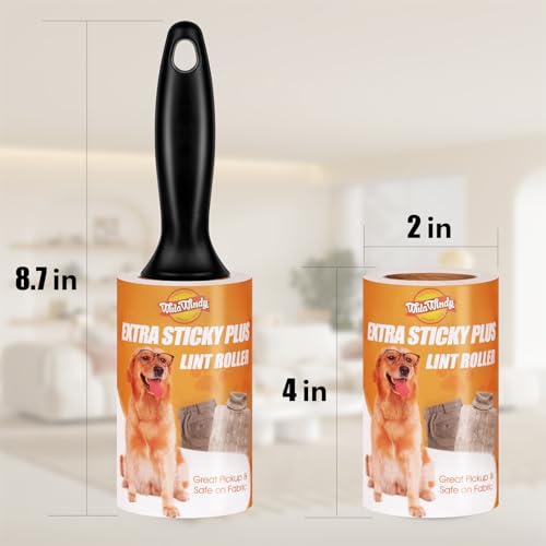 WulaWindy Extra Sticky Lint Rollers for Pet Hair, 6 Rolls, 2 Handles - size: 6 Pack