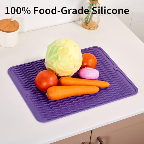 ZLR Silicone Dish Drying Mat for Kitchen Counter, 16"x12", Meadow Violet - color: Meadow Violet, size: 16" x 12"