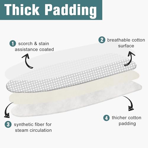 Ironing Board Cover and Pad 15" x 54", 4 Layers Extra Thick Iron Board Cover, Standard Size Ironing Board Cover Scorch Resistant Elastic Edge and Loop Fastener Strap - color: Grey&star, size: 15" x 54"