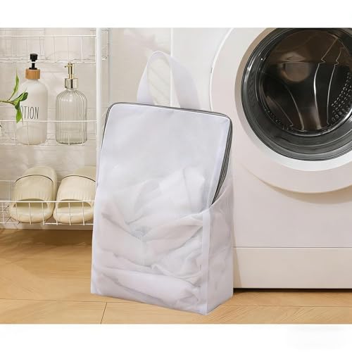 Mesh Laundry Bag with Handle, Durable Zippered Wash Bag for Delicates, Socks, Underwear, Travel, Home