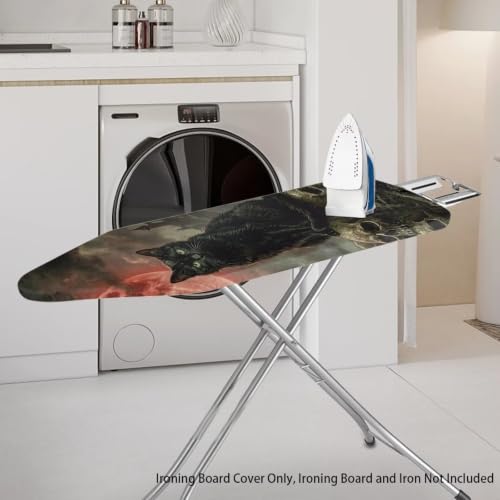 Black Cat Ironing Board Cover Halloween Full Size Scorch Resistant Padding Heat Reflective Iron Board Cover Elastic Edge Scorch and Stain Resistant Thick Padding - color: Black Cat Skull