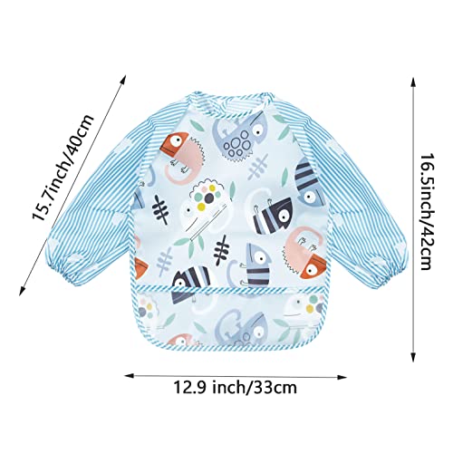 PandaEar (3 Pack Long Sleeve Bibs| Waterproof Full Sleeve Bib for Baby Infant Toddler 6-36 Months - style: Lizard