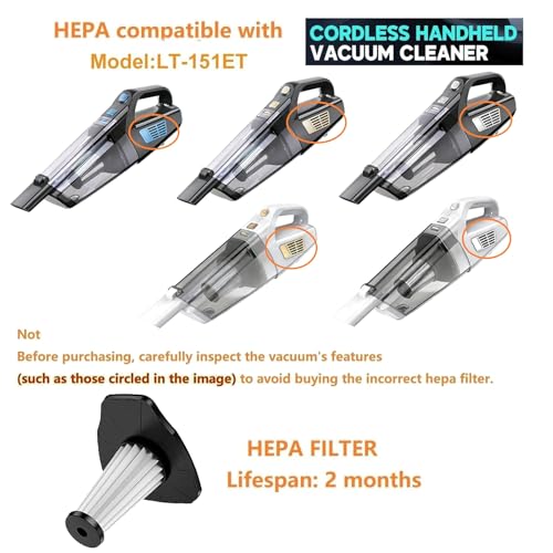 3Pack Hepa Filters Replacement Compatible with CKIKH Handheld Vacuum Cordless, Model LT-151ET, Washable Filters Also Compatible with BQYPOWER 151 Vacuum.