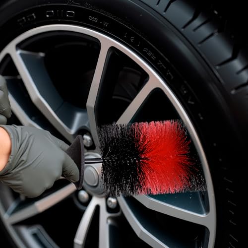 TAKAVU Wheel & Tire Brush, Long Bristle, Built-in Knuckle Guard (Upgraded) - color: Red & Black - Big Brush