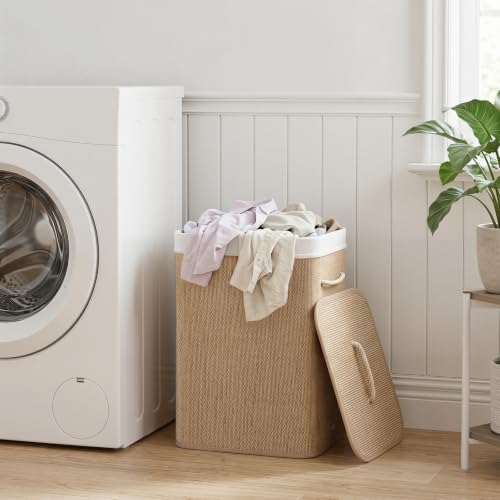 Giantex Bamboo Laundry Hamper with Lid, Removable Liner & Portable Handles - color: Natural Beige