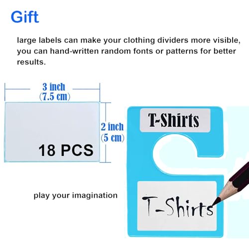 16 Pack White Clothing Rack Size Dividers Plus 45 Labels (1 Inch) and 18 Large Blank Labels, Large Rectangular Clothing Closet Dividers (Blue) - color: Blue, size: 16 PACK