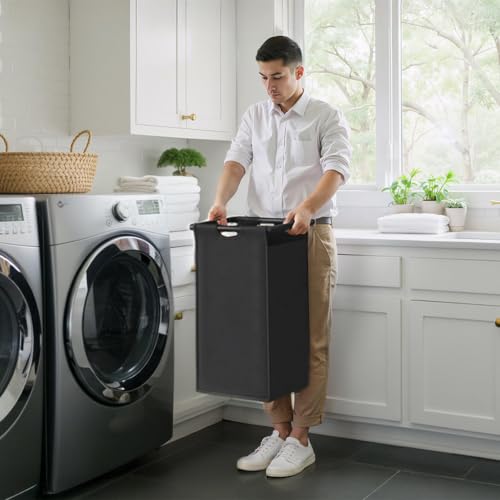 Herture Laundry Hampers with Shelf, Laundry Basket 4 Section, 4 x 15.87 Gal - color: Greige + 4-Color, size: 4 Bags-240 L
