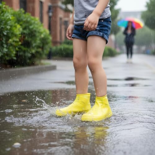 Waterproof Shoe Covers 2 Pairs Non-Slip, Thickened Latex Rain Boots for Men Women - Slip-Resistant Outdoor Foot Protectors (Yellow, L) - color: Yellow, size: L