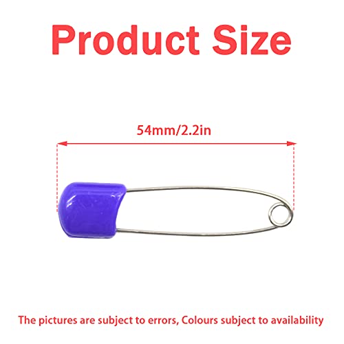 50 PCS Safety Pin 54mm/2.2in Baby Diaper Pins for Cloth Plastic Head Baby Pins for Diapers Stainless Steel Cloth Pins with Locking Closures Nappy Pin for Crafts(DT/Purple) - color: Purple